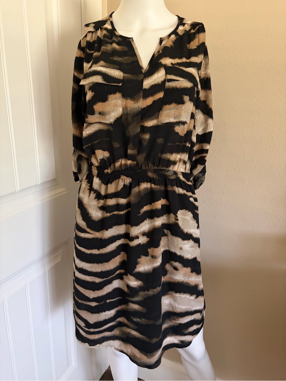Vintage Y2K Black and Brown Animal-Print Mini Dress